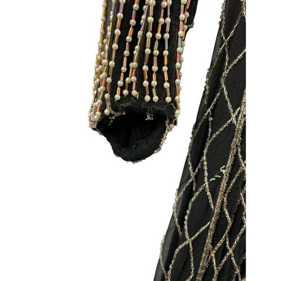 Vintage 100% Silk Beaded Dress Size M - Picture 3 of 10